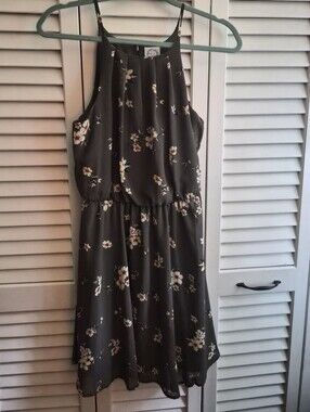 Dark Olive Floral Halter Dress